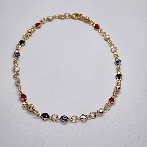 Brand New Brazilian 18k Gold Filled Blue Evil Eye w/ multi colors Anklet - Picture 1 of 4